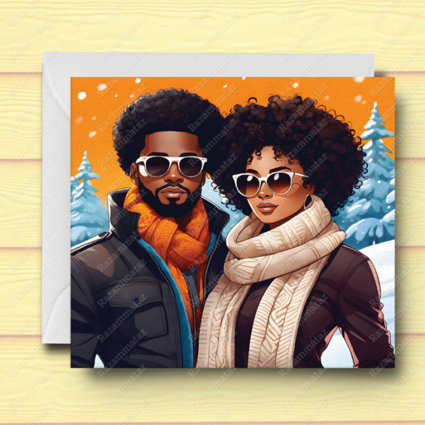 Black Couple V Christmas Card